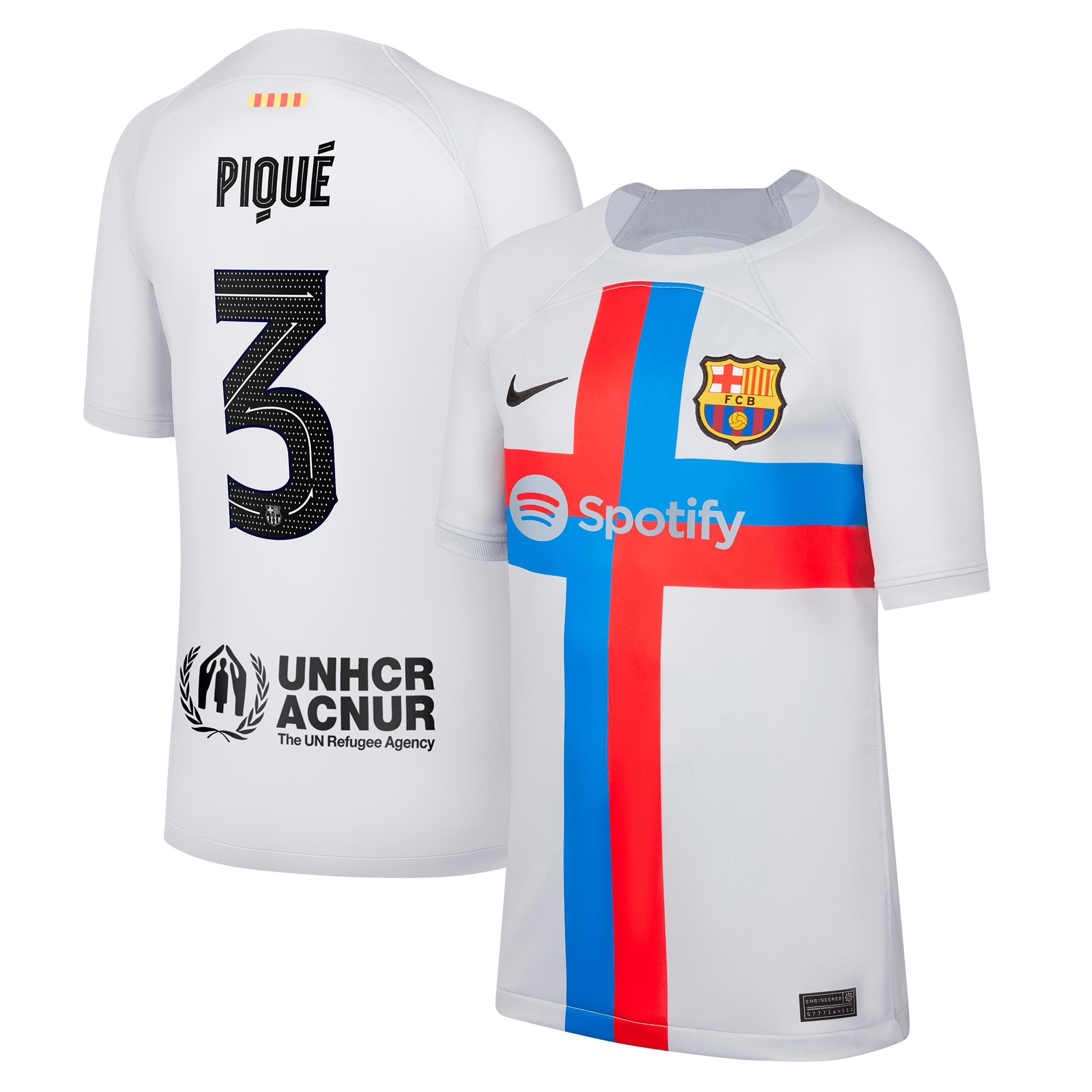 Gerard Pique Barcelona Youth 2022/23 Third Breathe Stadium Replica Player Jersey – Gray