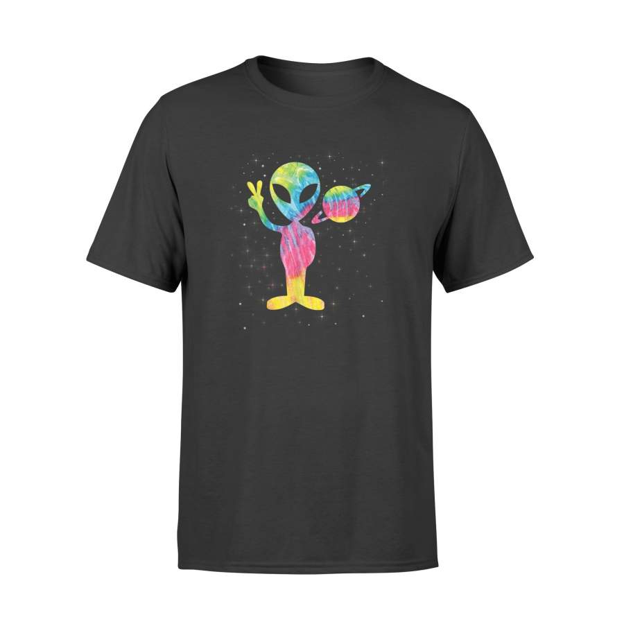 Vintage Retro 1970s Tie Dye Groovy Alien Peace T-Shirt – Standard T-shirt