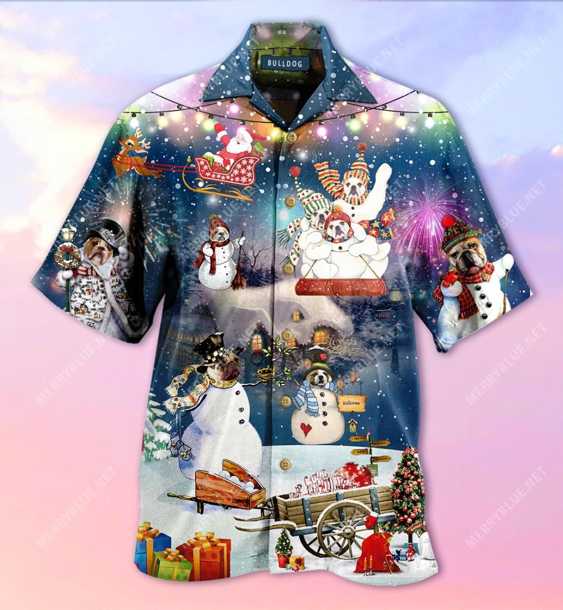 Amazing Bulldog Snowman Aloha Hawaiian Shirt Colorful Short Sleeve Summer Beach Casual Shirt For Men And Women