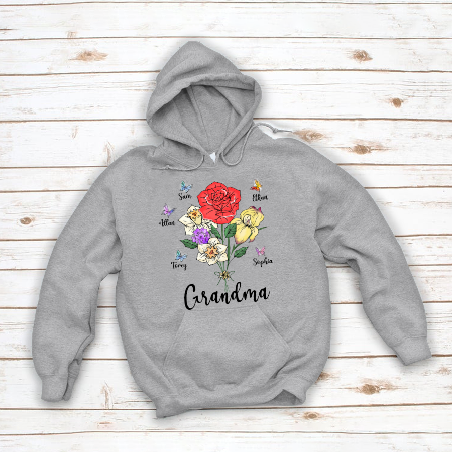 Grandma And Grandkids Flower Butterfly Hoodie