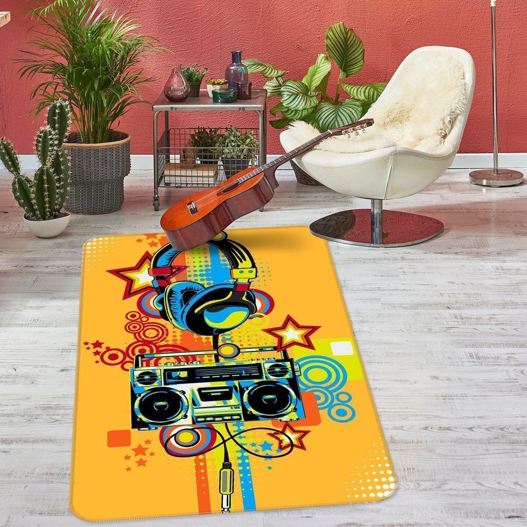 3D Audio Headset On Yellow Area Rug Home Decor