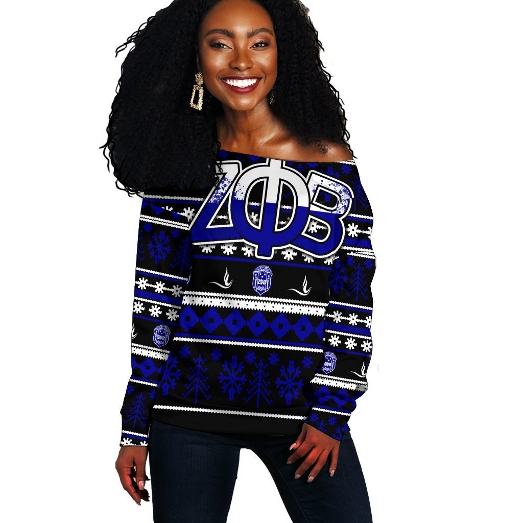 Sorority Sweatshirt – Zeta Phi Beta Christmas Splatters Off Shoulder