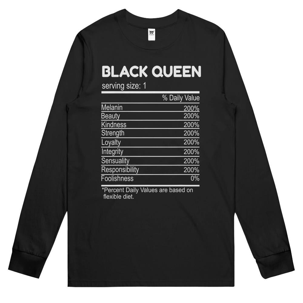 Nutritional Facts Shirt, Nutritional Facts Long Sleeve T Shirts, Black Queen Nutrition Facts, Black Queen Nutritional Facts Black History Month Funny Gift Long Sleeve T Shirts