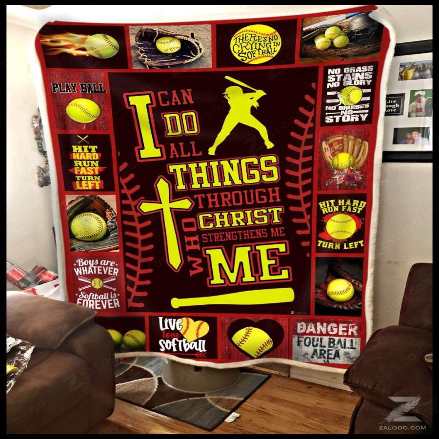 Blanket Giving Softball Lovers I Can Do All Through Christ