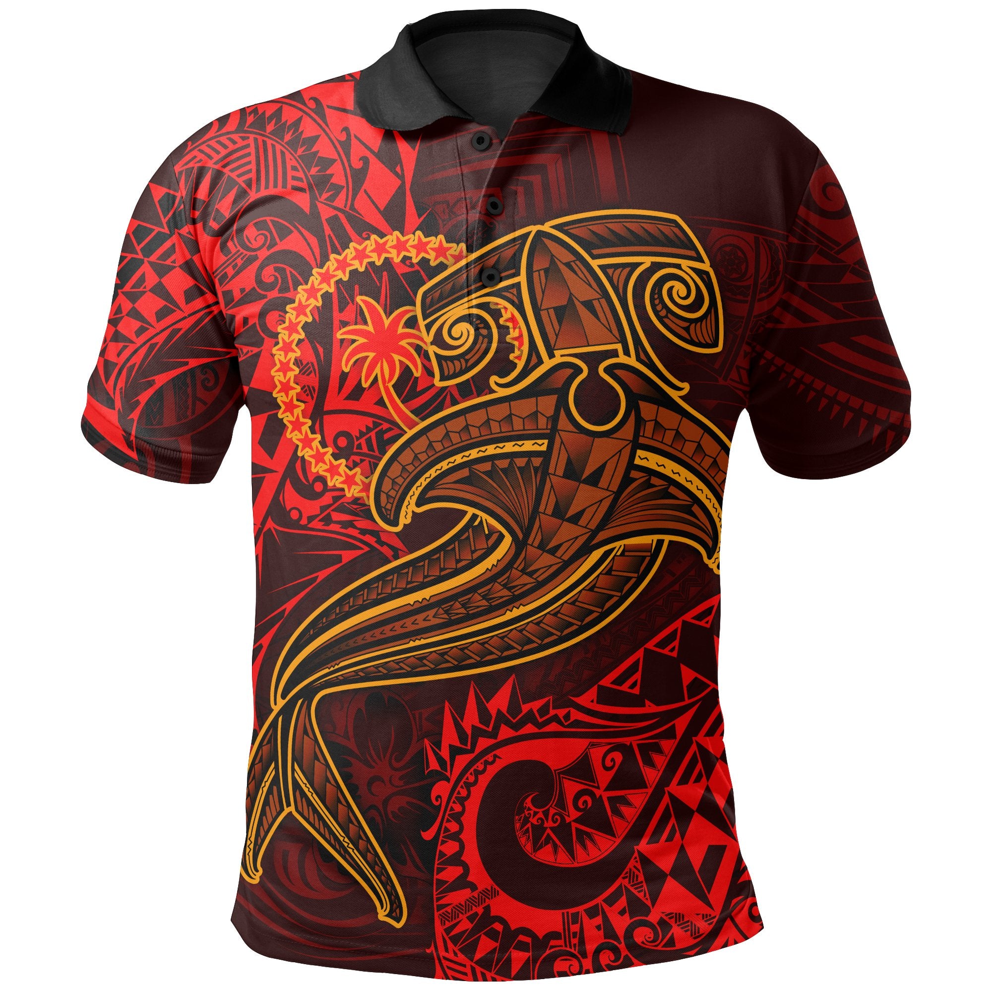 Chuuk Polo Shirt  – Red Shark Polynesian Tattoo