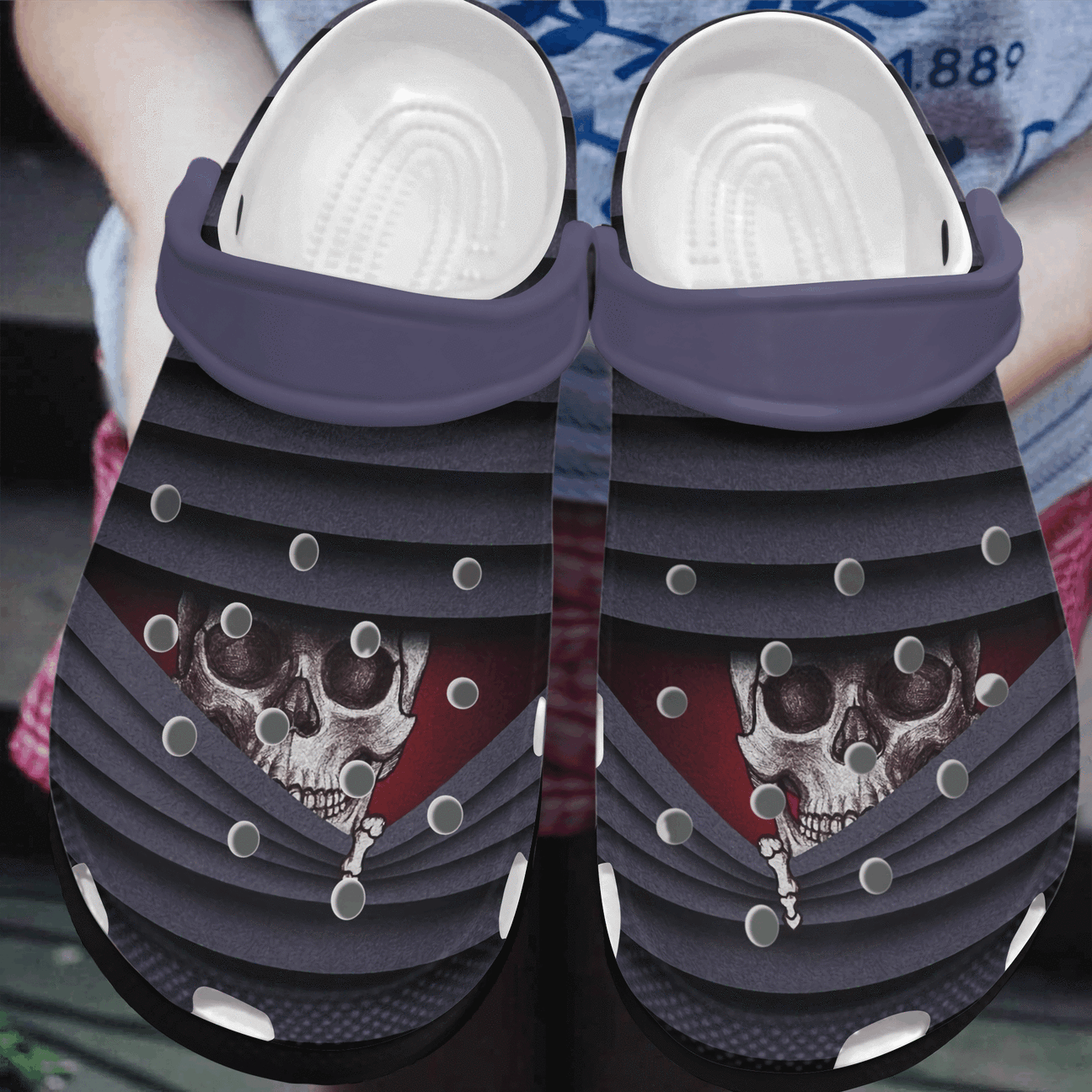 Skull Personalized Clog, Custom Name, Text, Color, Number Fashion Style For Women, Men, Kid, Print 3D Peek A Boo