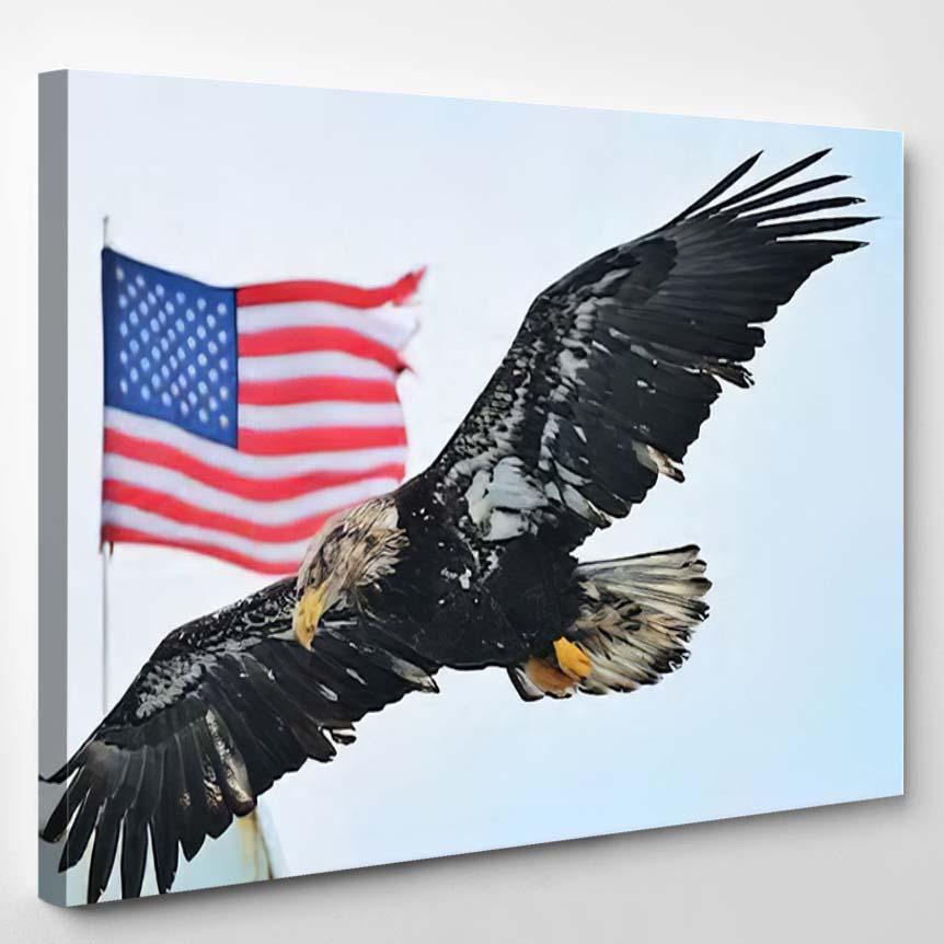 Young Eagle Flag – Eagle Animals Canvas Print