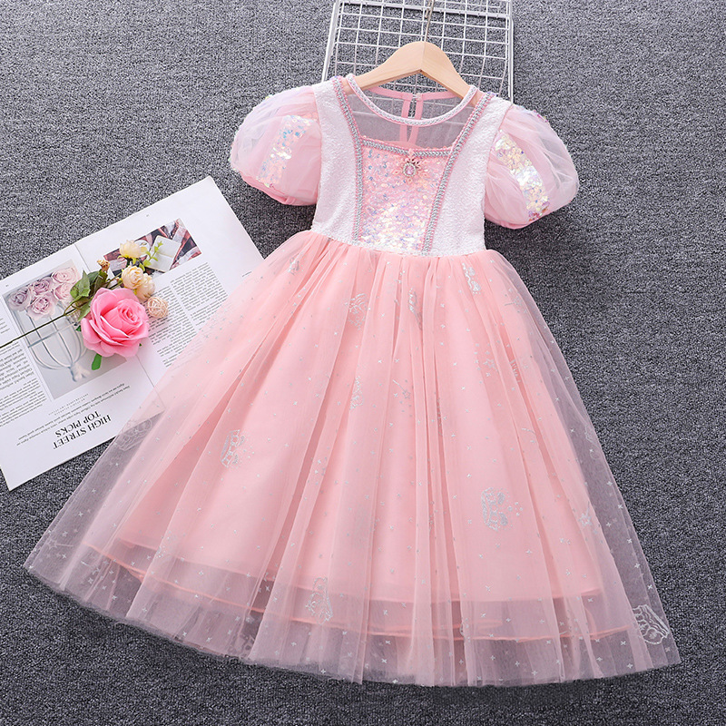 Snow White Dress Girls Cartoon Princess Dress Anniversaire Party Princesse Costumes Sequins Sparkly Clothes for Girl alx