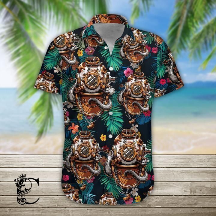 Beach Shirt Shop Scuba Diving Helmet Hawaiian Shirt- Chillicothemall