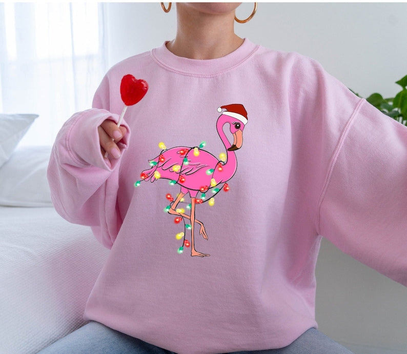 Funny Flamingo Light Christmas Sweatshirt