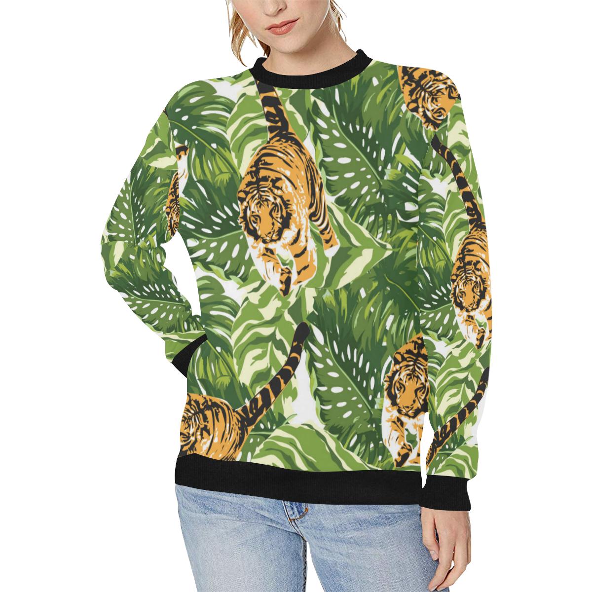 Bengal Tiger Pattern leaves Women’s Crew Neck Sweatshirt