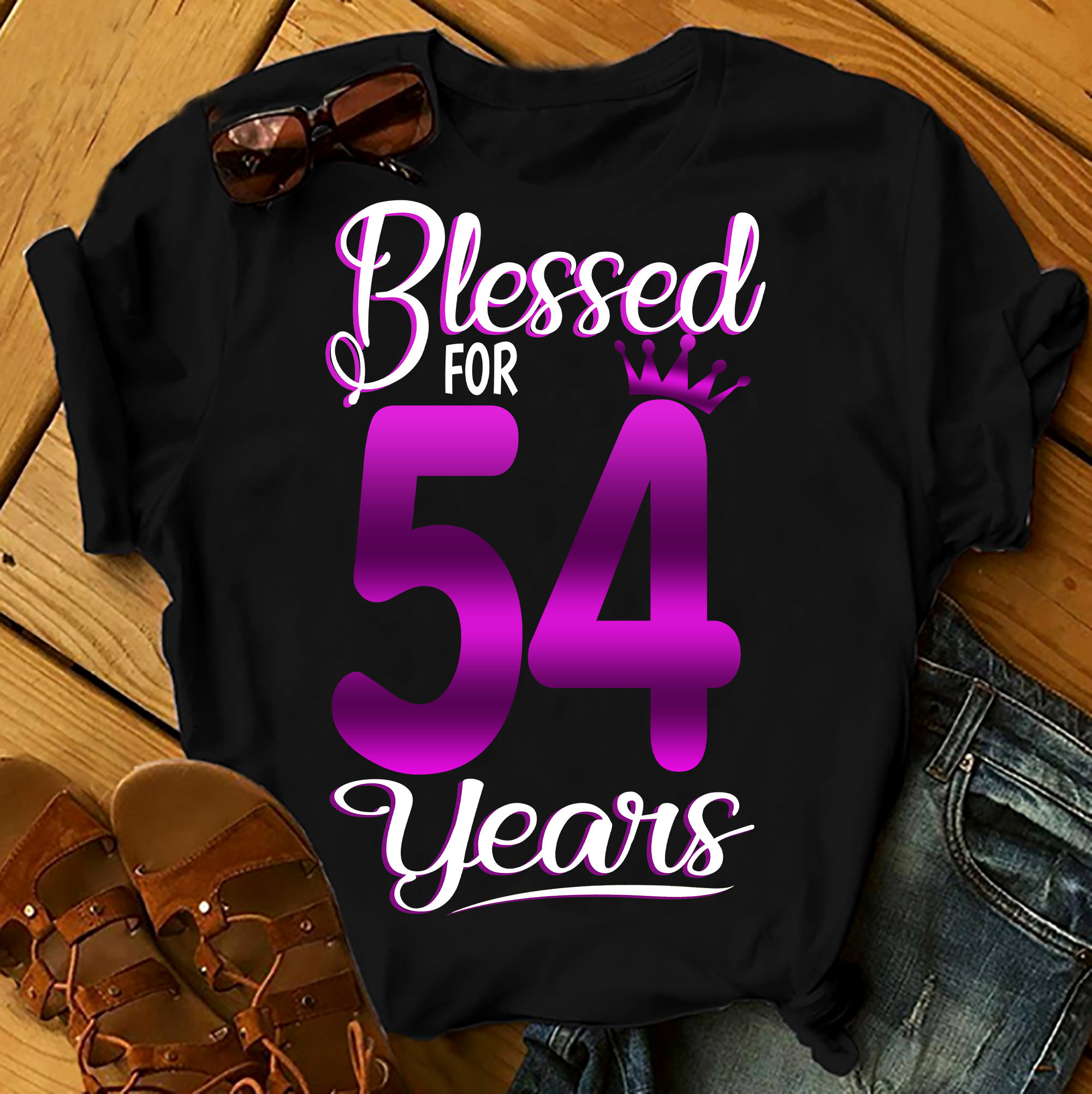 Blessed For 54 Years – Shirts Women, Birthday T Shirts, Summer Tops, Beach T Shirts