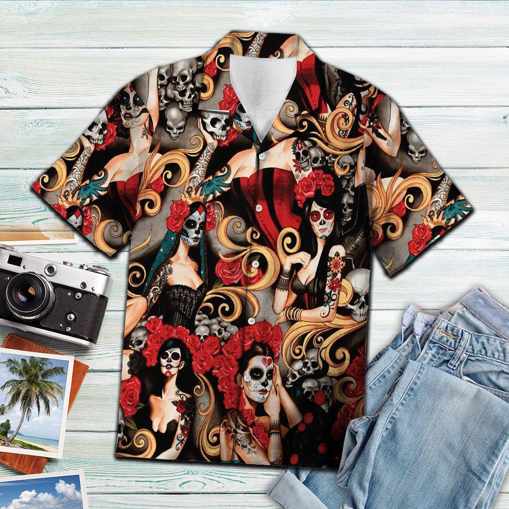 Aloha Shirt Mother’s day Father’s day unique gift ideas for mom & dad from daughter & son kids, meaningful birthday presents –  Sexy Girls Day Of The Dead G5810- Hawaiian Shirt