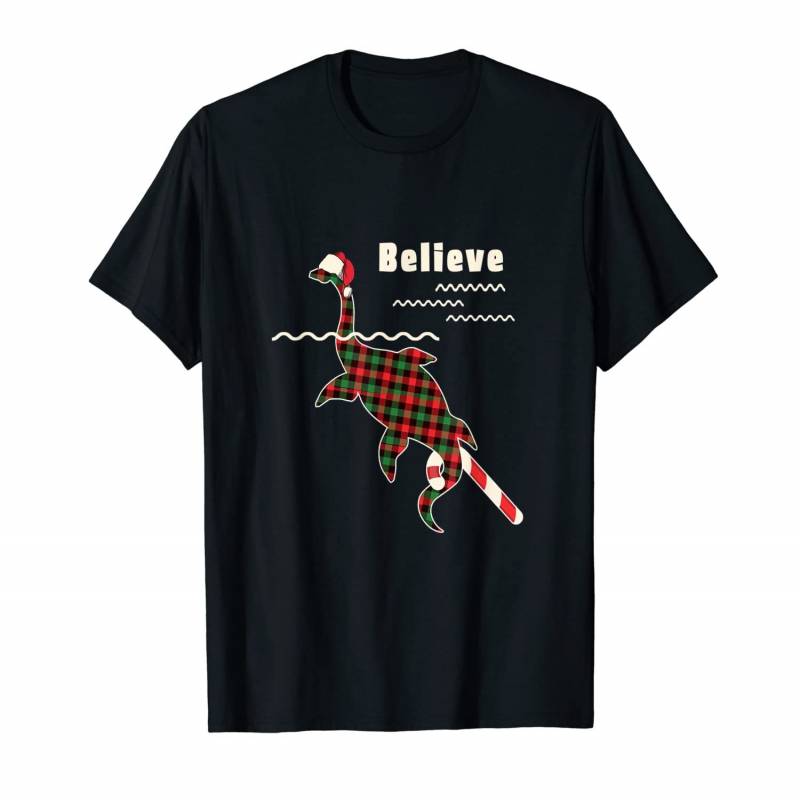 Loch Ness Monster In Christmas Plaid Pajamas | Candy Cane T-shirt