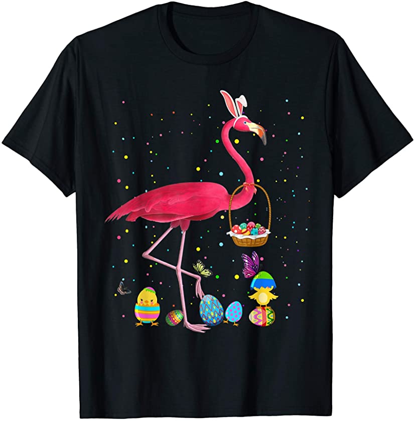 Pretty Bunny Flamingo with Easter Egg Basket – Easter Day T-Shirt