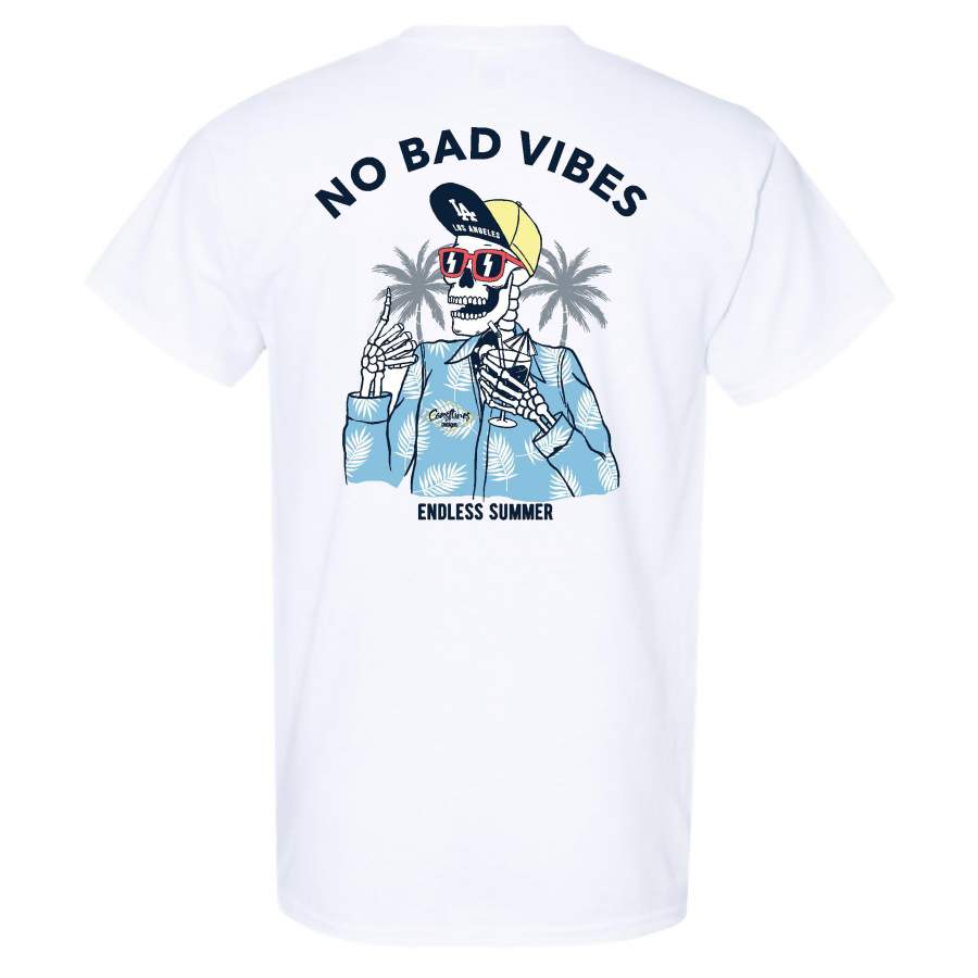 Coastlines Designs No Bad Vibes Endless Summer on a White T Shirt