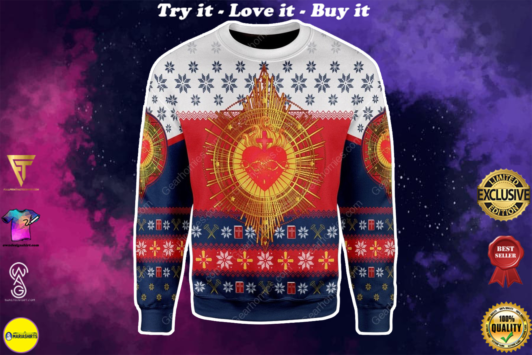 [High Quality] Sacred Heart All Over Printed Ugly Christmas Sweater