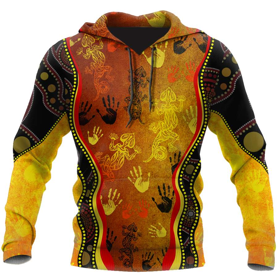 Aboriginal Australia Rock Painting Hand Lizard Art Golden Style shirts for men and women TR2606204S