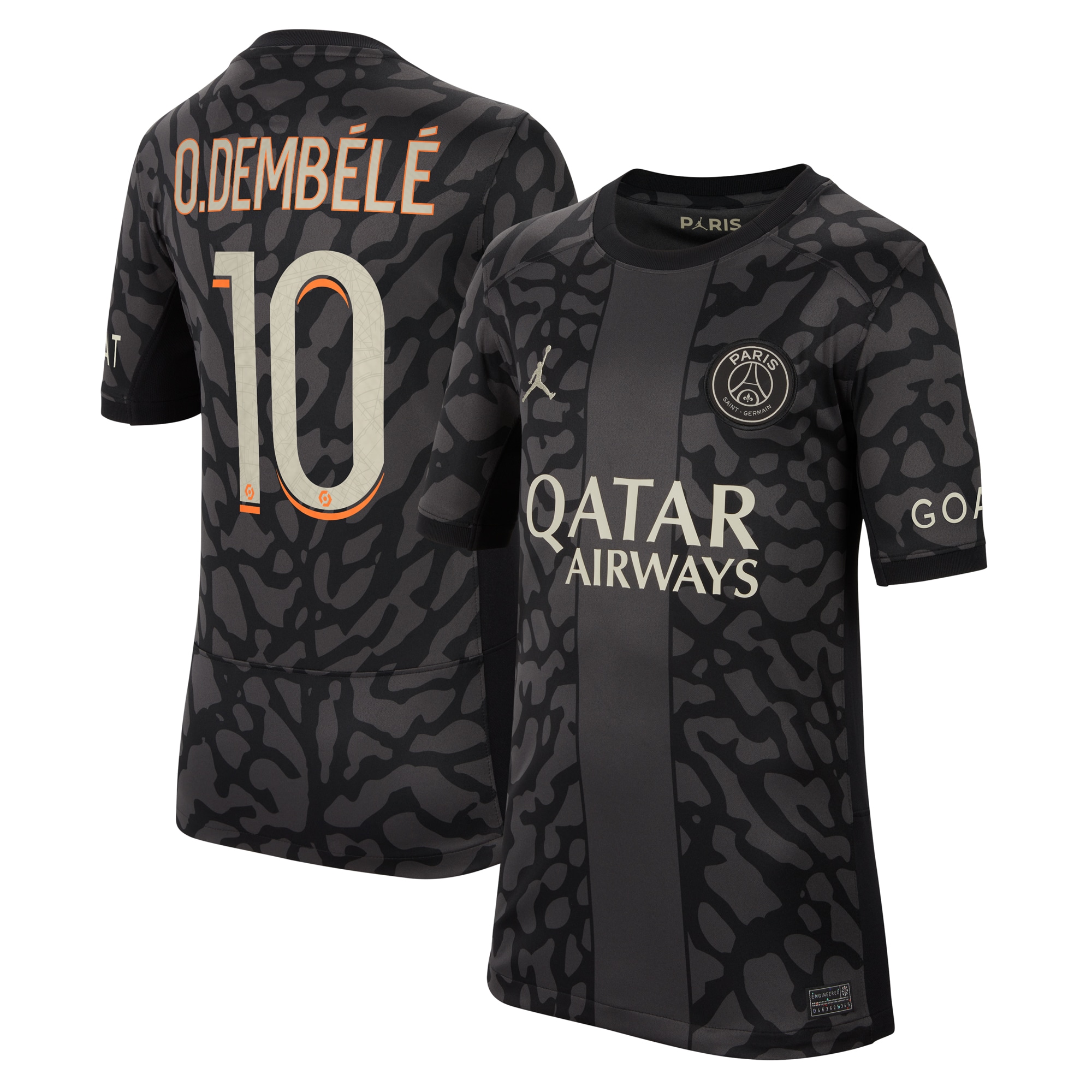 Ousmane Dembélé Paris Saint-Germain Jordan Brand Youth 2023/24 Third Stadium Replica Player Jersey – Anthracite