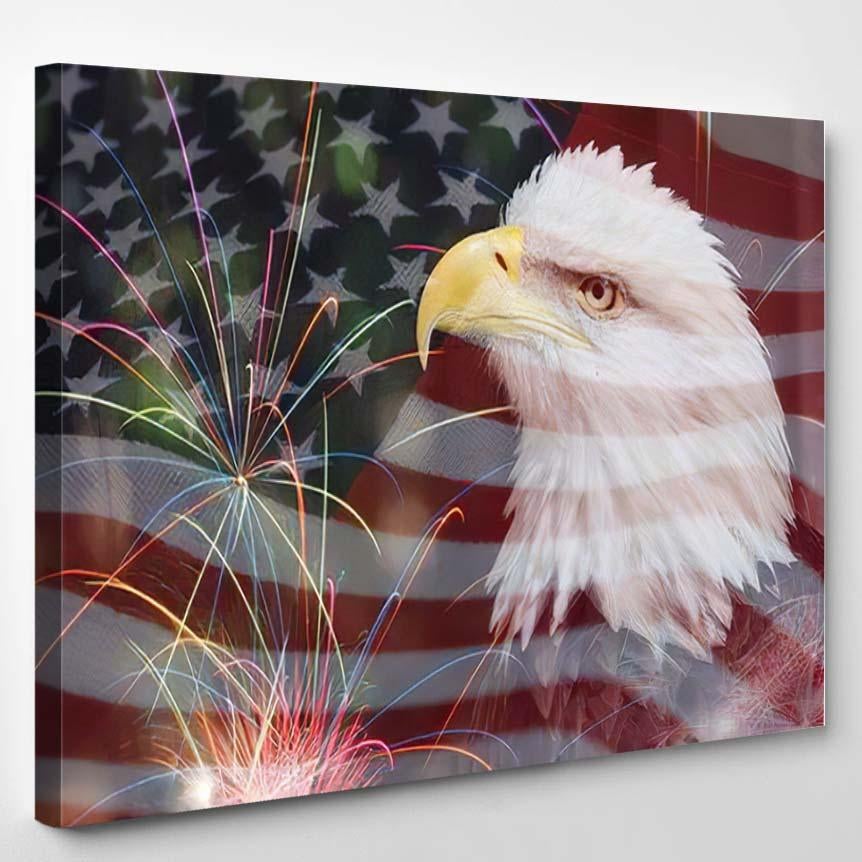 American Flag Background Bald Eagle Fireworks – Eagle Animals Canvas Print