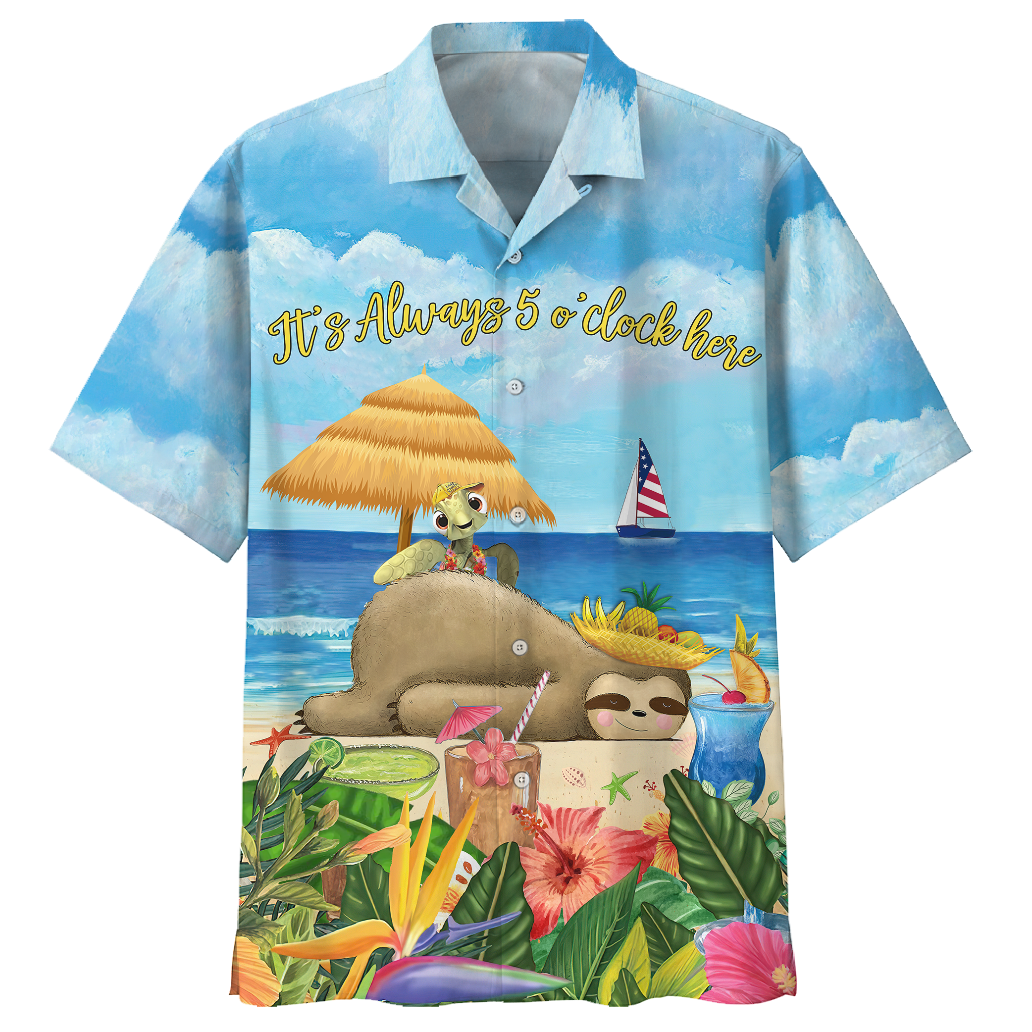 America Familleus Turtle With Sloth Play On Beach Style Hawaiian Shirt Short Ha68957