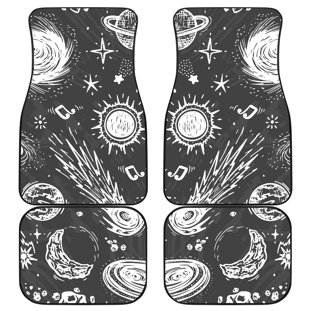 Black White Galaxy Outer Space Print Front And Back Car Floor Mats, Front Car Mat