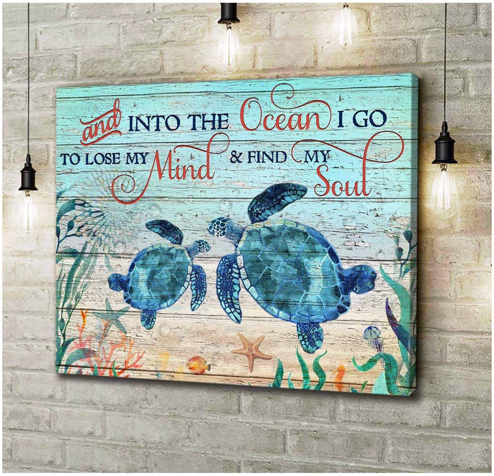 And Into The Ocean Turtle 2 Wall Art Canvas Gift For Family, Wall Art Decor, Canvas Print, Home Decor