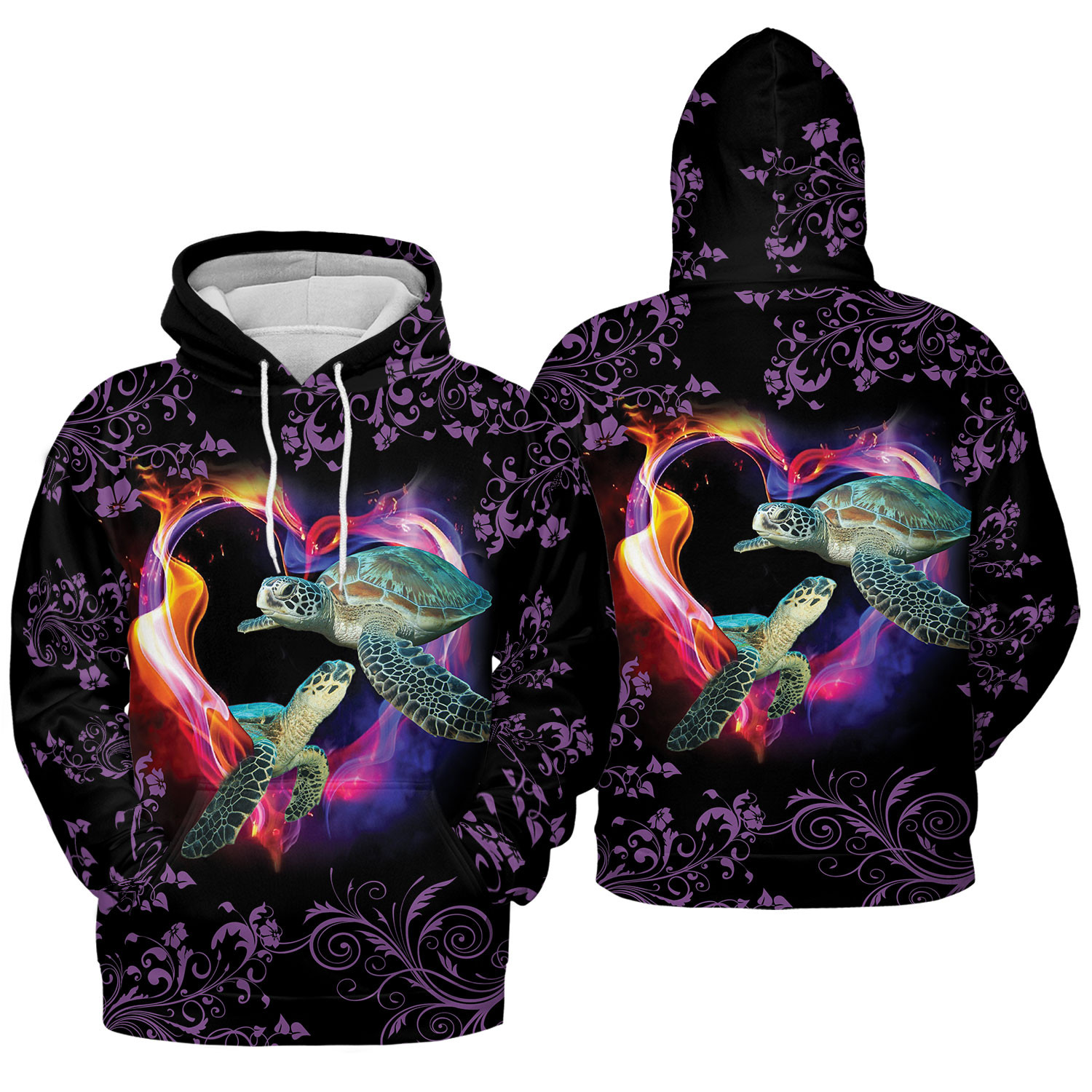 Purple Neon Light Heart Turtles 3D Hoodie – Leggings #121821L