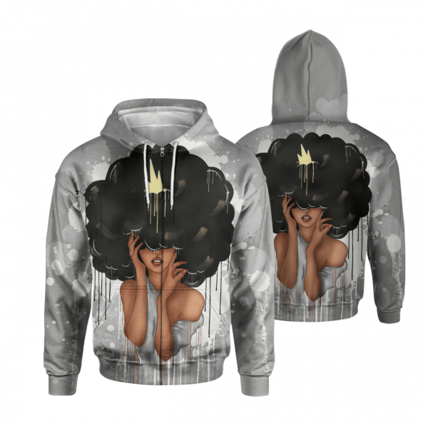 Afro Queen Natural Hair Beauty Black Queen Art All Over Print 3D Unisex Zip Up Hoodie Us Size