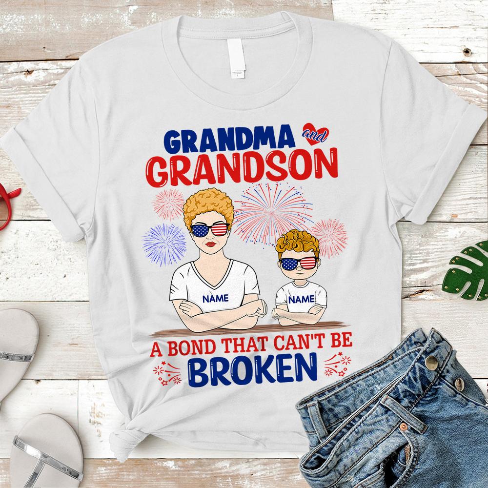 Grandma And Grandson A Bond That Can’T Be Broken 4Th Of July Shirt Custom Grandma With Grandkids Names Shirt Gift For Mimi