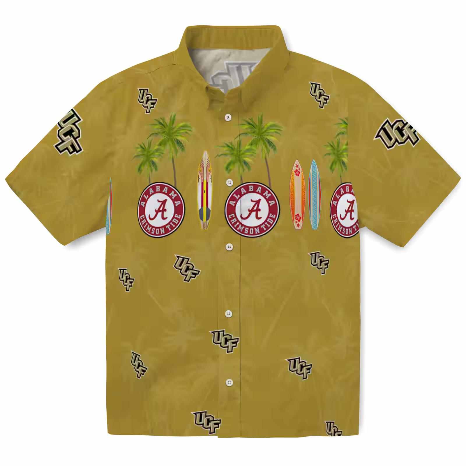 Ucf Knights Surfboard Palm Gold Hawaiian Shirt