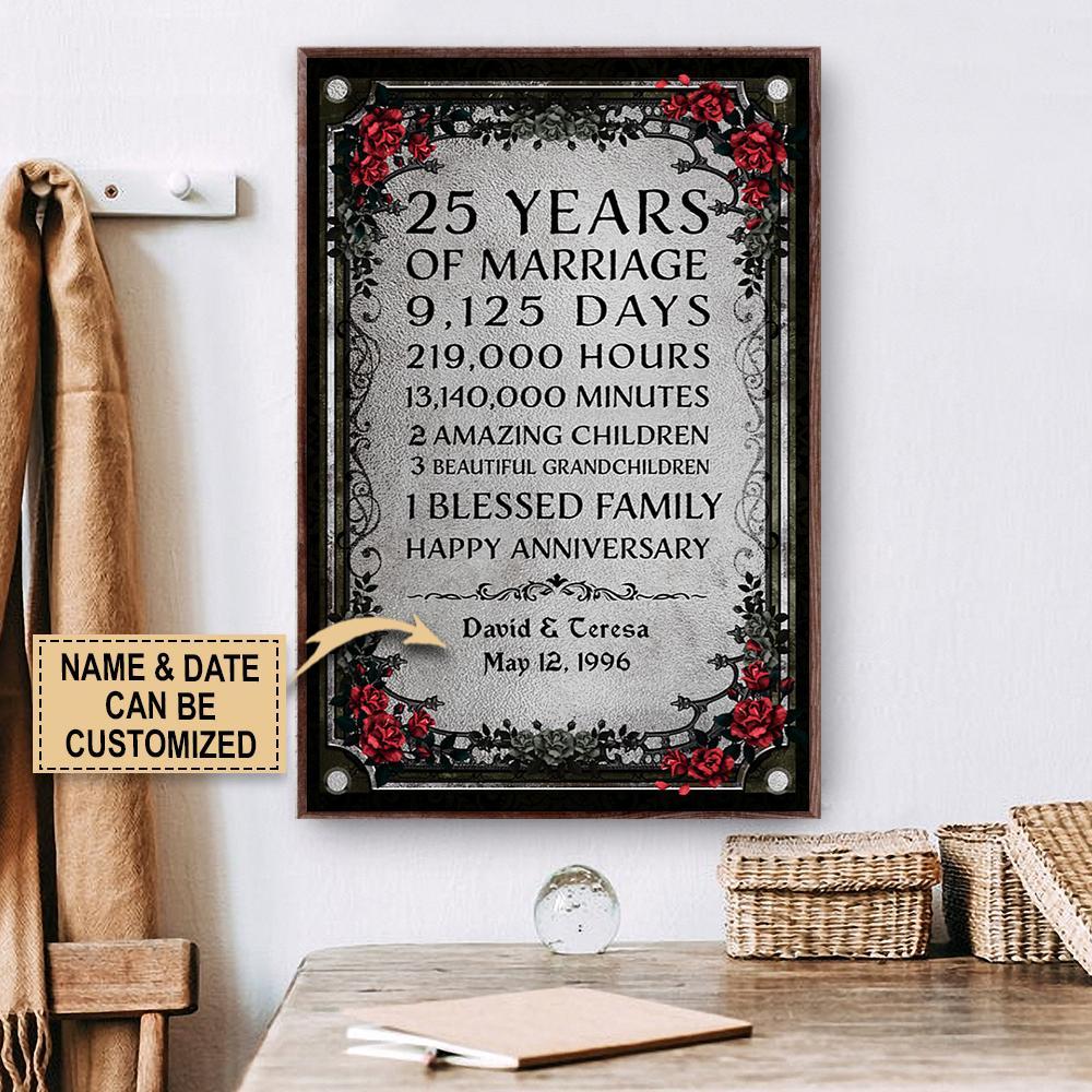 Aeticon Gifts Personalized Family Blessed Silver Anniversary Canvas Mom Dad Gift Home Decor