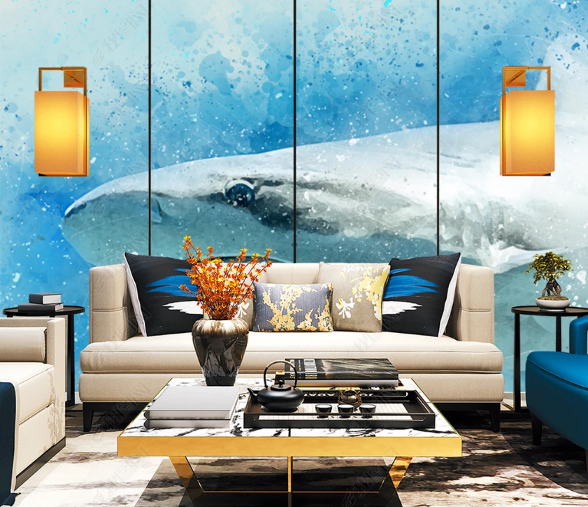 3D Watercolor Blue Shark Wall Mural Wallpaper Lqh 159