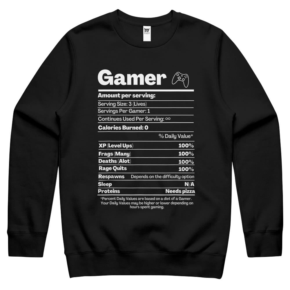 Nutritional Facts Shirt, Gamer Nutrition Facts Shirt, Funny Nutrition Facts Gamer Nutritional Facts Crewneck Sweatshirt