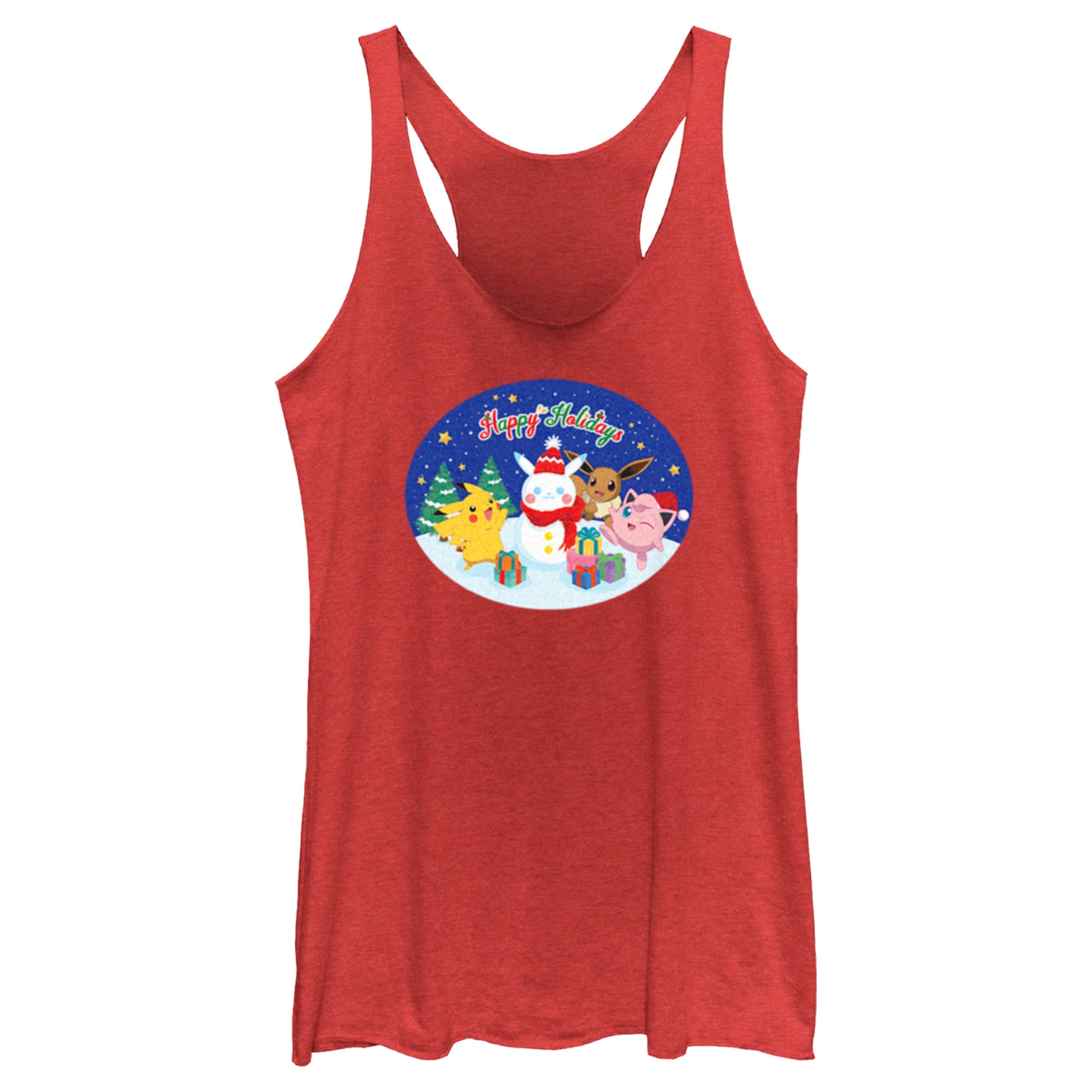 Women’S Pokemon Christmas Happy Holidays Snowman Racerback Tank Top