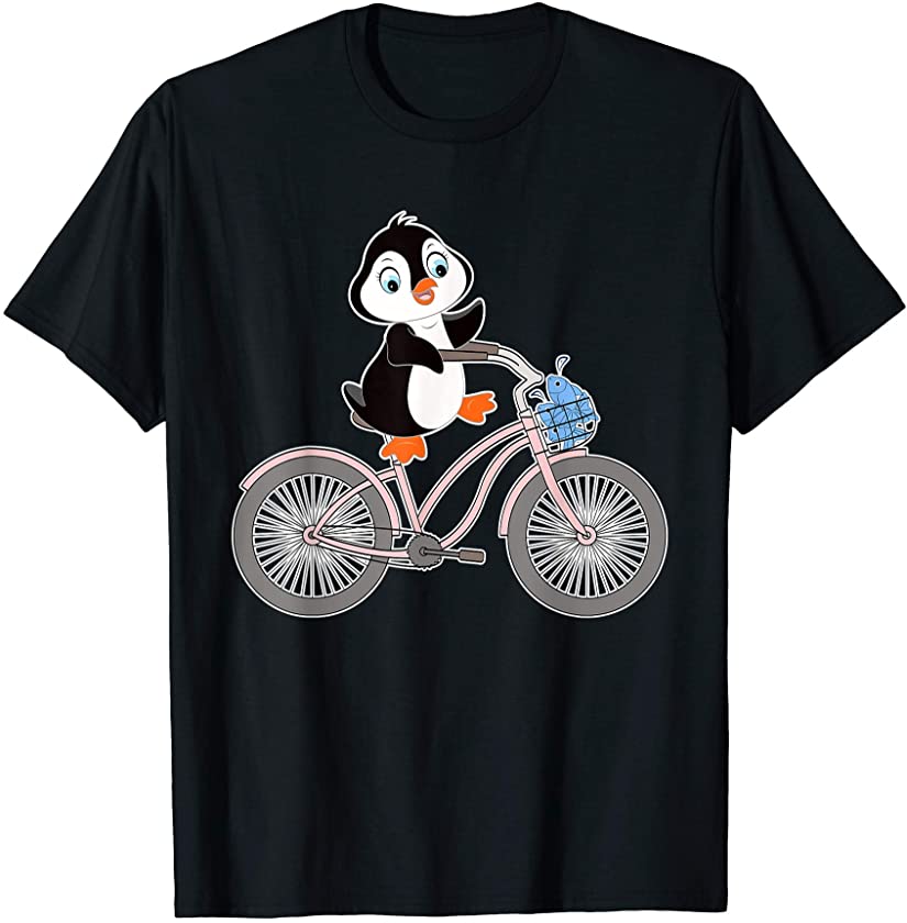 Funny Penguin Graphic Funny Animal on Bike T-Shirt