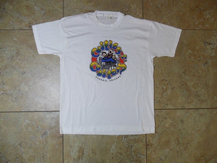 Vtg Castles And Coasters Phoenix Arizona Destination Souvenir Cartoon Shirt