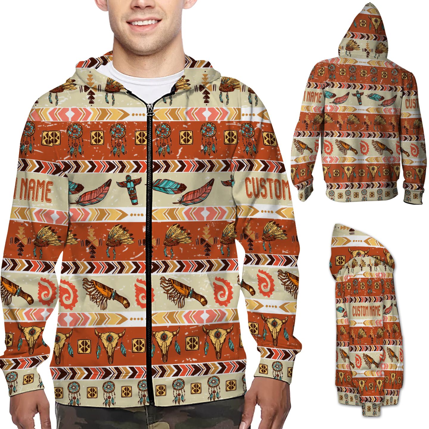 Vintage Native Americans Custom Name 3D Zip Hoodie shirt For American Indians In Daily Life