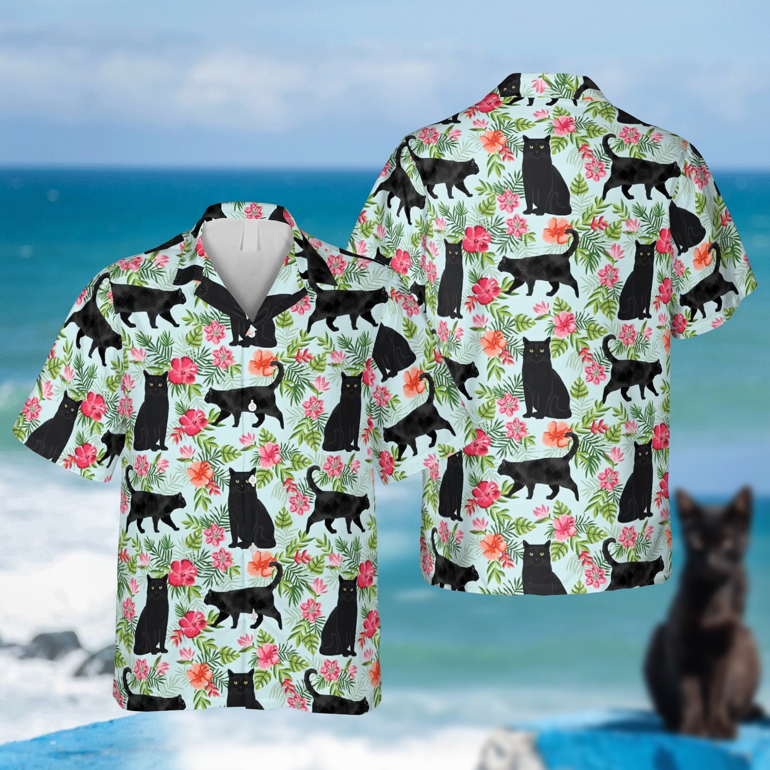 Tropical Flowers Black Cat Hawaii Day Gift Ha50931