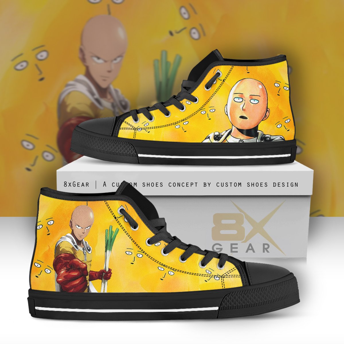 One Punch Man Hi Top Sneakers Saitama Bright Background Anime Shoes