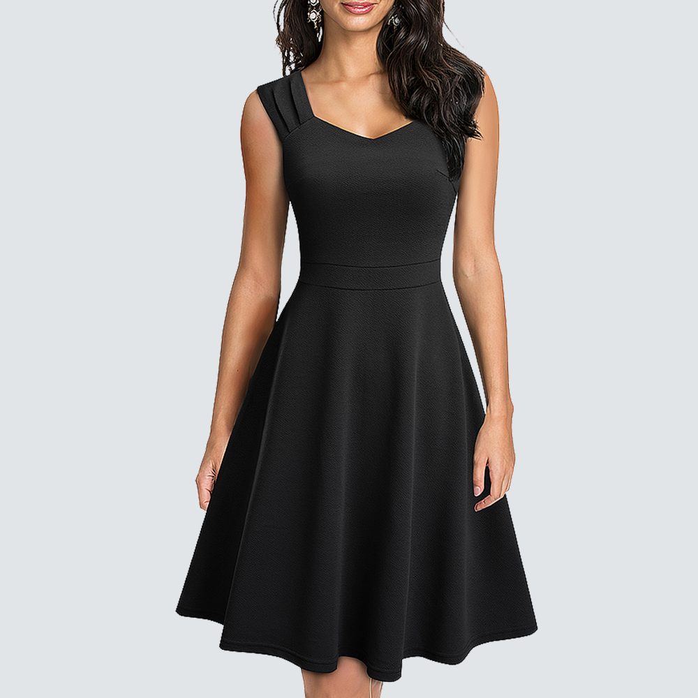 Women Sexy V Neck Casual Stylish Elegant Party Retro Solid Color Slim A Line Dress HA246 alx