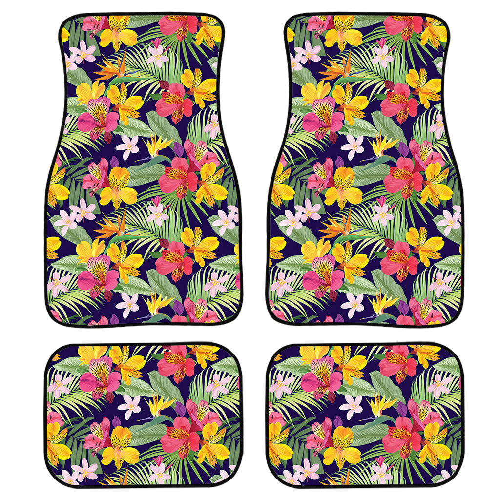 Tropical Alstroemeria Pattern Print Front And Back Car Floor Mats, Front Car Mat