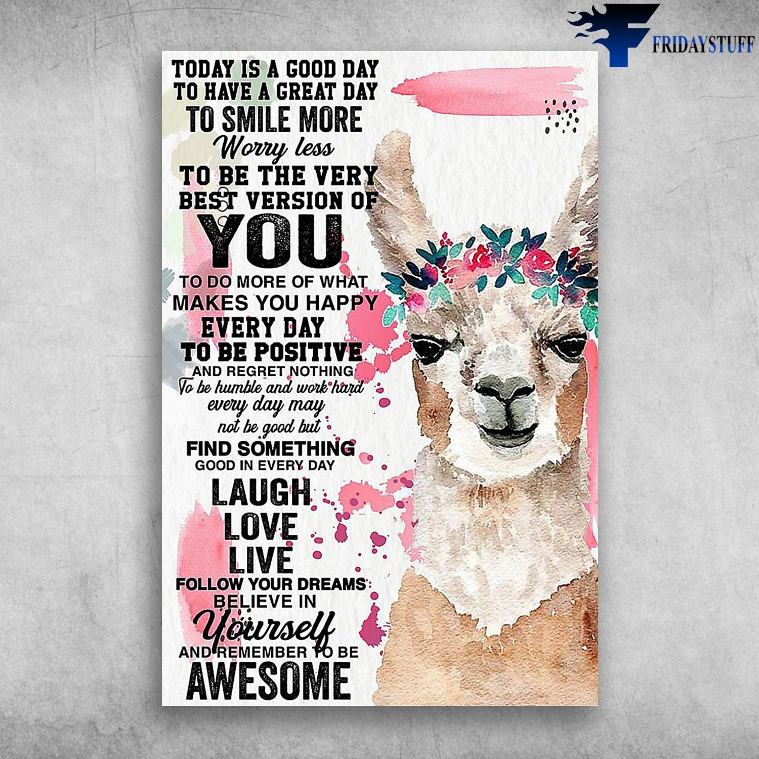 Painting Llama Wear Wreath Follow Your Dreams Believe In Yourself Canvas Christmas Gift Ideas