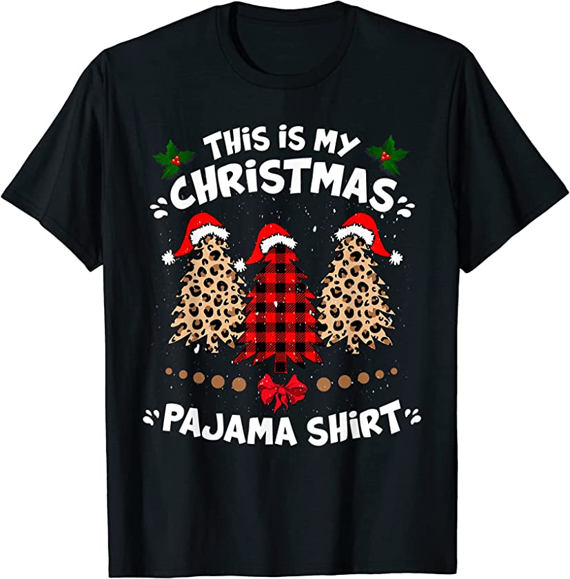 Plaid Leopard Print Xmas Tree T-Shirt