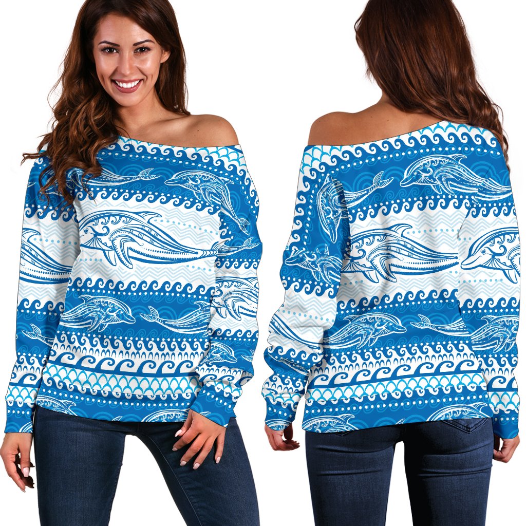 Dolphin Tribal Print Pattern Off Shoulder Sweatshirt