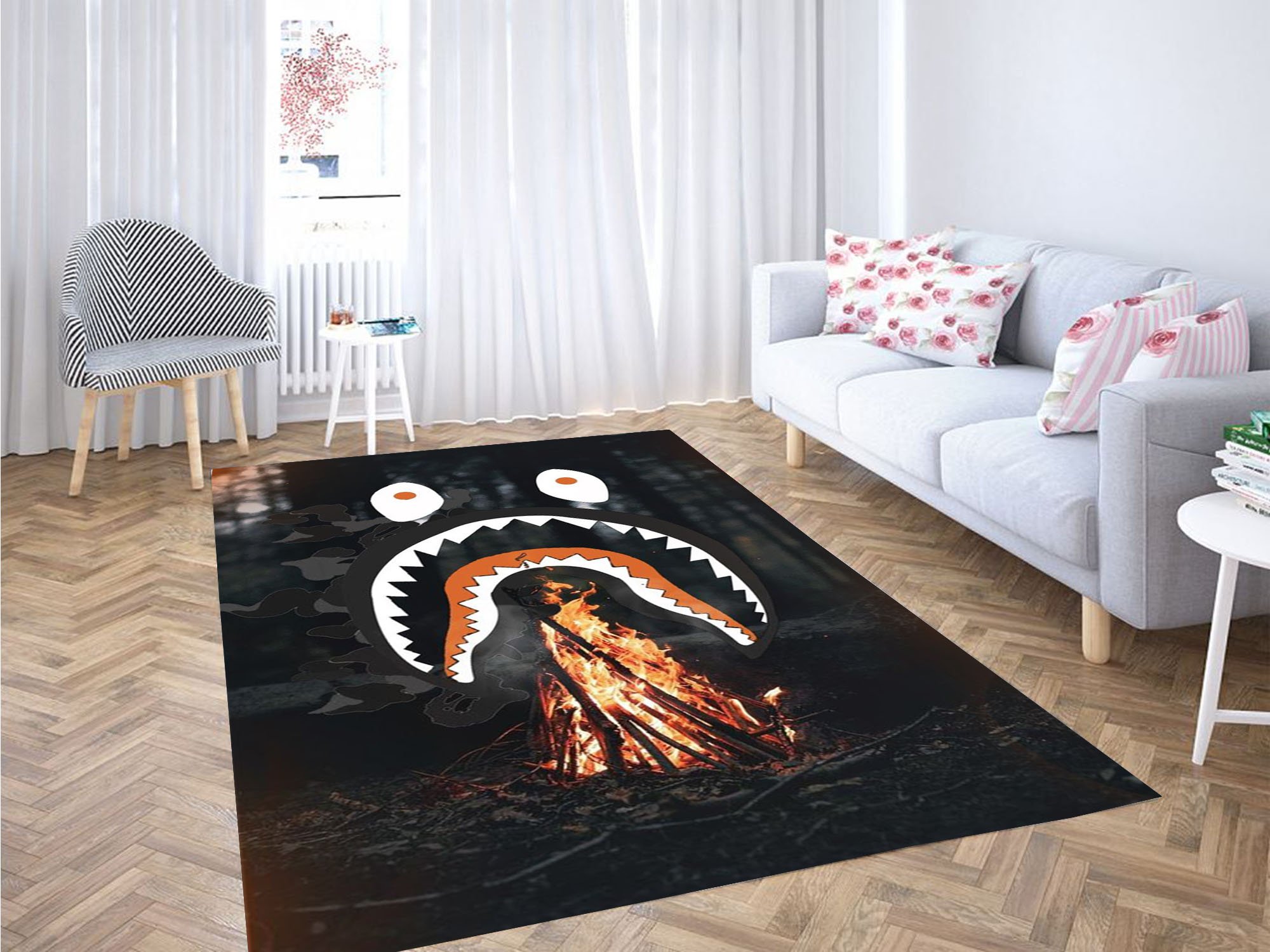 bape shark fire carpet rugs