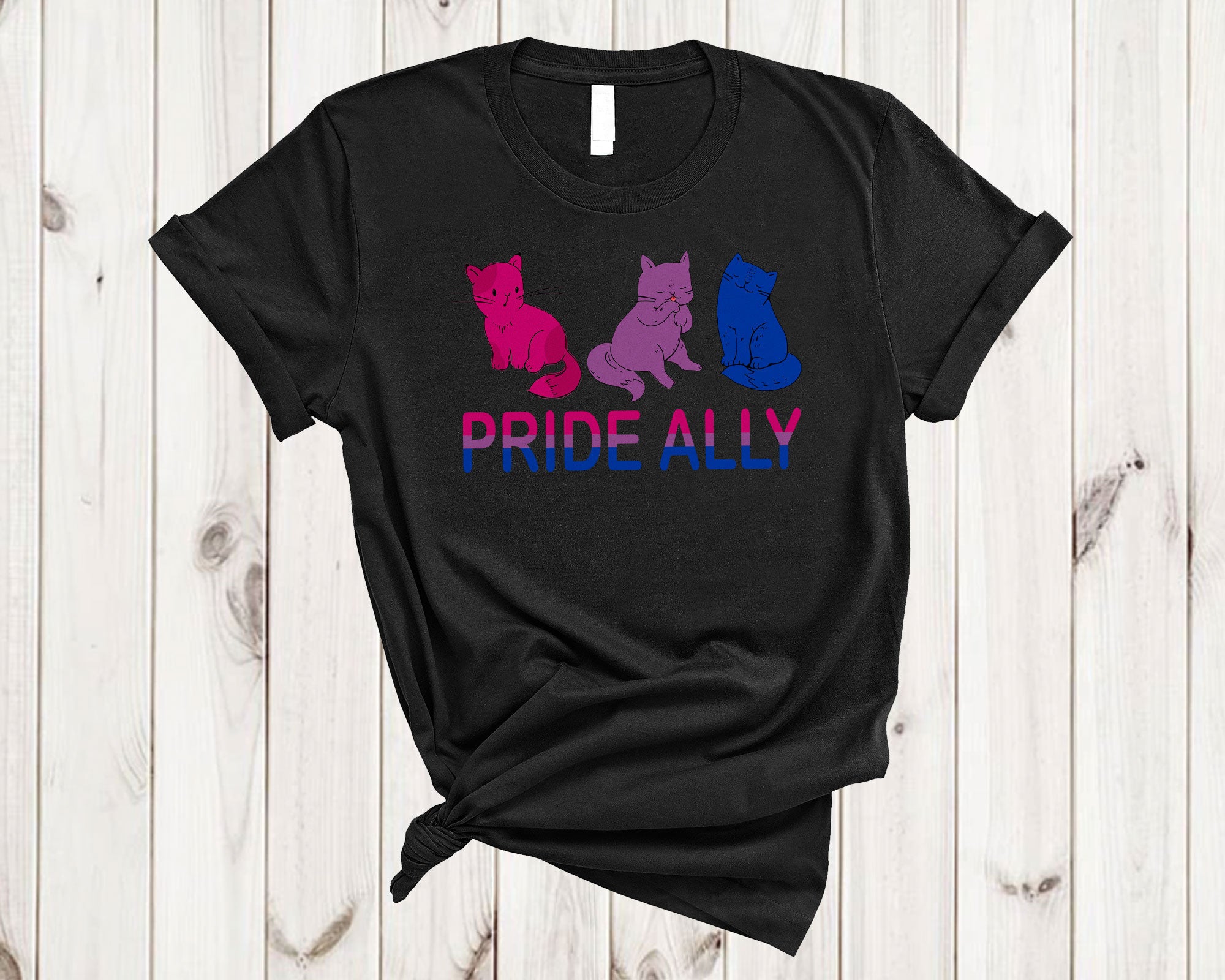 Lgbt Cat Shirt Pride Ally Cute Three Bisexual Flag Cat Kitten Kawaii Lover Lgbt Pride T-Shirt