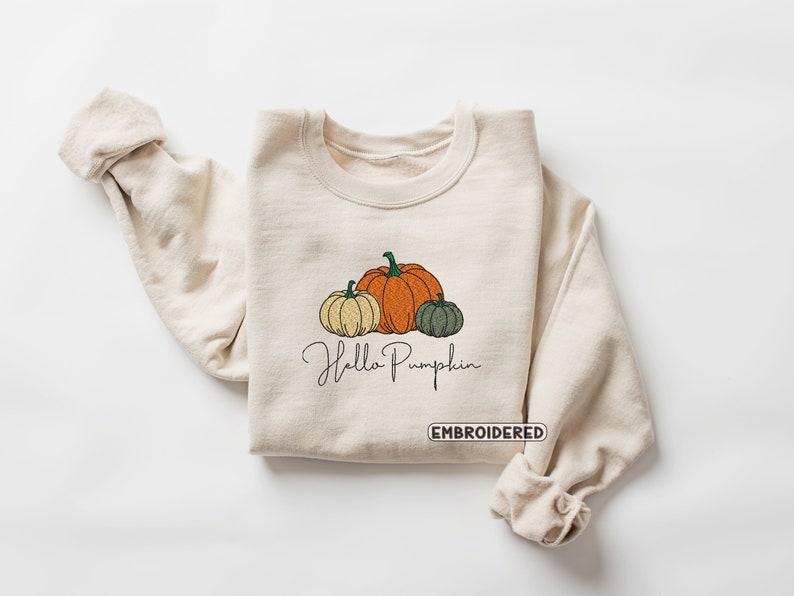 Hello Pumpkin Fall Embroidered Sweatshirt 2D Crewneck Sweatshirt All Over Print Sweatshirt For Women Sweatshirt For Men Sws3781