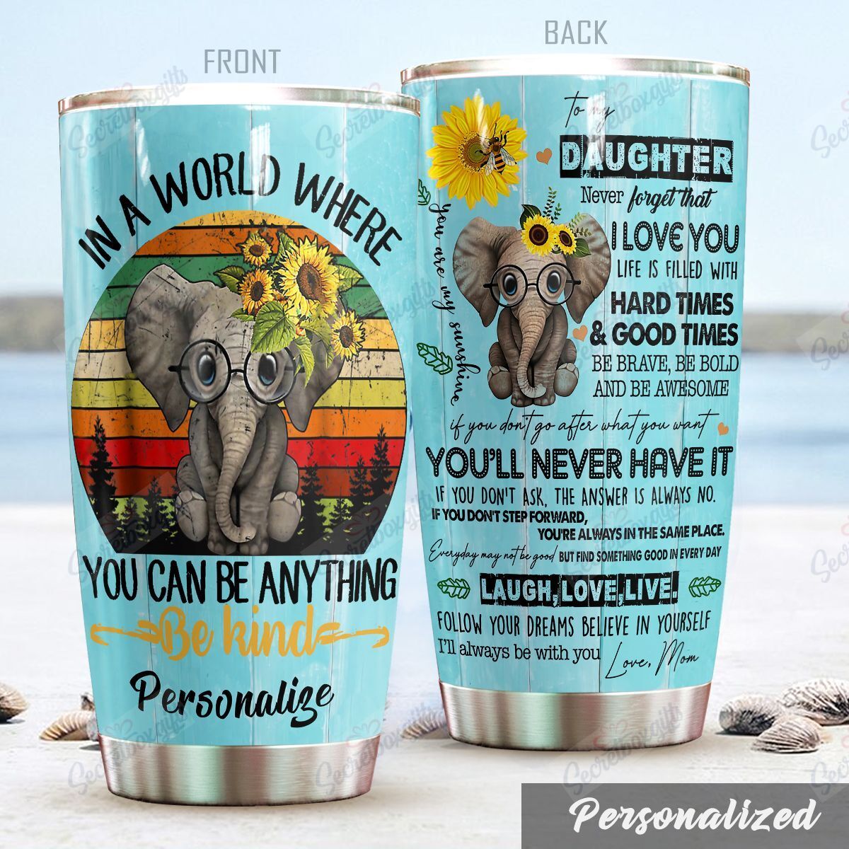 Personalized Elephant To My Daughter Nc0910402Cl Stainless Steel Tumbler Customize Name, Text, Number