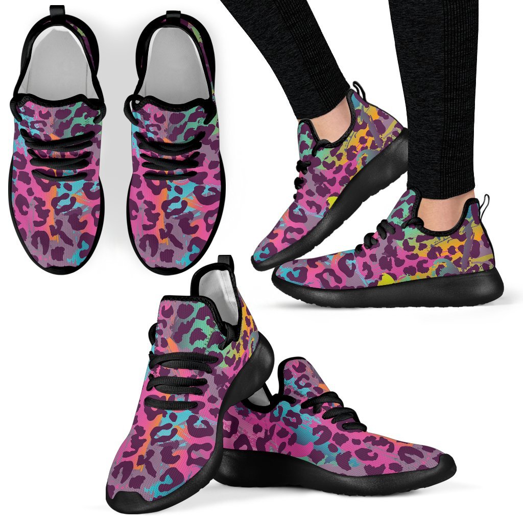 Rainbow Cheetah Leopard Pattern Print Men Women Knit Sneaker